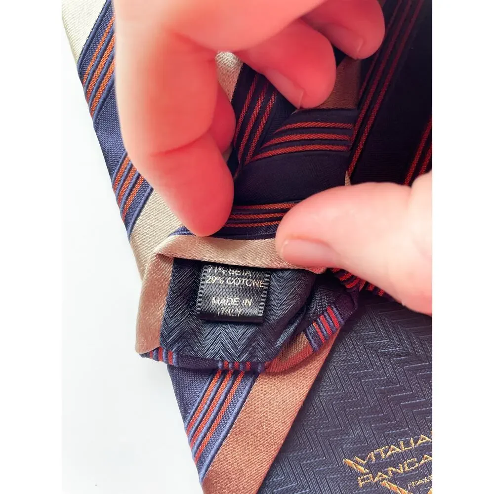 Vitaliano Pancaldi Brown and Navy Diagonal Striped Luxury Neck Tie Made in Italy